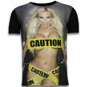 T-shirt Korte Mouw Local Fanatic Caution Digital Rhinestone
