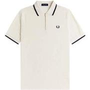 Polo Shirt Korte Mouw Fred Perry Crepe Pique Zip Neck Polo Shirt Ecru