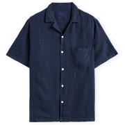 Overhemd Korte Mouw Portuguese Flannel Linen Camp Collar Shirt - Navy