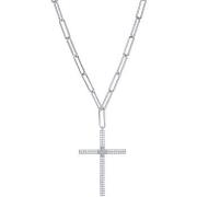 Collier Orusbijoux Collier Argent Rhodié Croix Sertie De Zirconiums Bl...