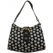 Sac a main Texier Sac fabrication France - Toile-cuir - Fleur - Noir-B...