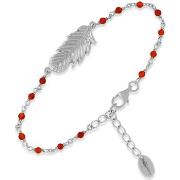 Bracelets Orusbijoux Bracelet En Argent Rhodier Plume Pierres Rouge