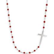 Collier Orusbijoux Collier Argent Rhodié Croix Et Pierre Onyx Rouge