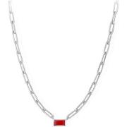 Collier Orusbijoux Collier Argent Chaine Rhodié Pierre Onyx Rouge