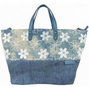 Cabas Patrick Blanc Sac cabas XL toile délavée fleur bleu