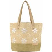 Cabas Patrick Blanc Sac cabas épaule toile délavée fleur beige