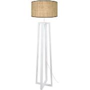 Lampadaires Tosel Lampadaire colonne bois blanc et paille