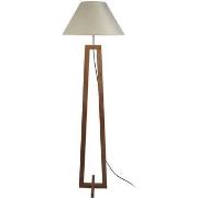 Lampadaires Tosel Lampadaire colonne bois foncé et créme