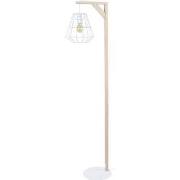 Lampadaires Tosel Lampadaire arqué bois naturel et blanc