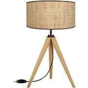 Lampes de bureau Tosel Lampe a poser trépied bois naturel et crème