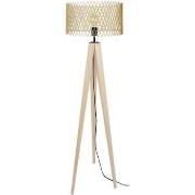 Lampadaires Tosel Lampadaire trépied bois naturel et jaune pastel