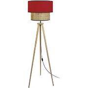 Lampadaires Tosel Lampadaire trépied bois naturel et rouge