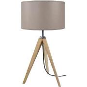 Lampes de bureau Tosel Lampe de chevet trépied bois naturel et taupe