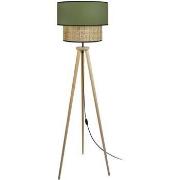 Lampadaires Tosel Lampadaire trépied bois naturel et vert kaki