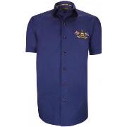 Chemise Emporio Balzani chemisette brodee coupe cintree exclusivo bleu