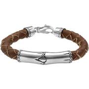 Bracelets Orusbijoux Bracelet Homme Motif Argent Bambou Et Cuir Marron...