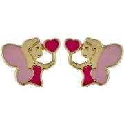 Boucles oreilles Brillaxis Boucles d'oreilles Fée coeur rose or 18 car...