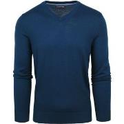 Sweat-shirt Suitable Pull Merino V-Neck Indigo Blue