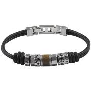 Bracelets Fossil Bracelet homme cuir noir et perles en acier