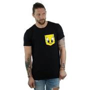 T-shirt Dessins Animés Tweety Pie Face Faux Pocket