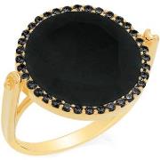 Bijoux Orusbijoux Bague Disque Argent Doré Pierre Noir Serti Noir