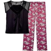 Pyjamas / Chemises de nuit Pomm'poire Pyjama noir/bordeaux Pivoine