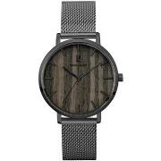 Montre Pierre Lannier NATURE Cadran Noir Bracelet Acier milanais Gris