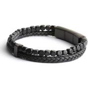 Bracelets Gemini Bracelet homme Gemini agate noire/cuir M-L