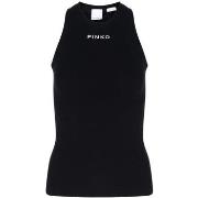 T-shirt Pinko Débardeur noir côtelé avec logo sur le devant