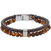 Bracelets Fossil Bracelet homme cuir marron et oeil de tigre