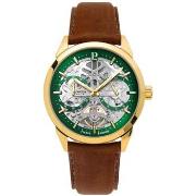 Montre Pierre Lannier MONARCK Doré Cadran Vert Bracelet Cuir Brun 22 M...