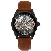 Montre Pierre Lannier MONARCK Noir Cadran Noir Bracelet Cuir Brun 22 M...