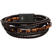 Bracelets Sixtystones Bracelet Cuir Marron Lisse Tressé -XXL-22cm