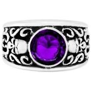 Bijoux Orusbijoux Bague Homme Argent Tête De Mort Pierre Mauve Solo Sk...