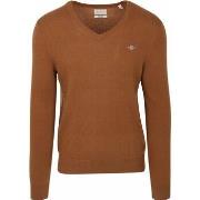 Sweat-shirt Gant Pullover Col-V Wool Blend Camel