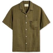 Chemise Portuguese Flannel Linen Camp Collar Shirt - Olive