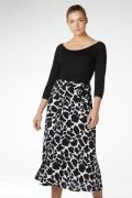 Juffrouw Jansen Mary midirok met vlekkendessin en strikdetail black/wh...