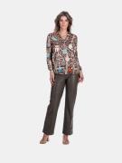 Mucho Gusto Zijden blouse blouse monza beige met slangenprint en kleur...