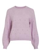 Vila Viril ls o-neck pointelle knit top lila