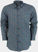 Bos Bright Blue Casual hemd lange mouw blue flower pattern 25496/v02