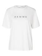 Selected Femme slfvilja ss printed tee w noos 16085609 bright white bl...