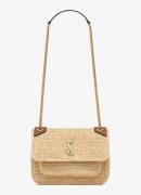 Saint Laurent Niki Mini schoudertas van raffia met leren details