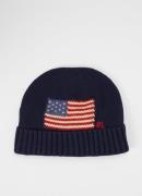 Ralph Lauren Ribgebreide muts met borduring