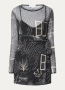 Never Fully Dressed Palma mini jurk van mesh met print en strikceintuu...