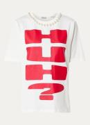 Essentiel Antwerp T-shirt met print en imitatieparels
