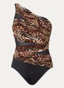 Miraclesuit Jena one shoulder corrigerend badpak met panterprint