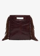 Maje Mini M handtas van leer met franjes en afneembare schouderriem