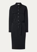 Expresso Midi jurk van travelstof met steekzakken en strikceintuur