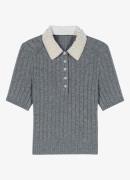 Maje Ribgebreide top in wolblend met afneembare kraag