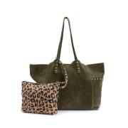 Sac cabas en cuir souple, pochette imprimé léopard